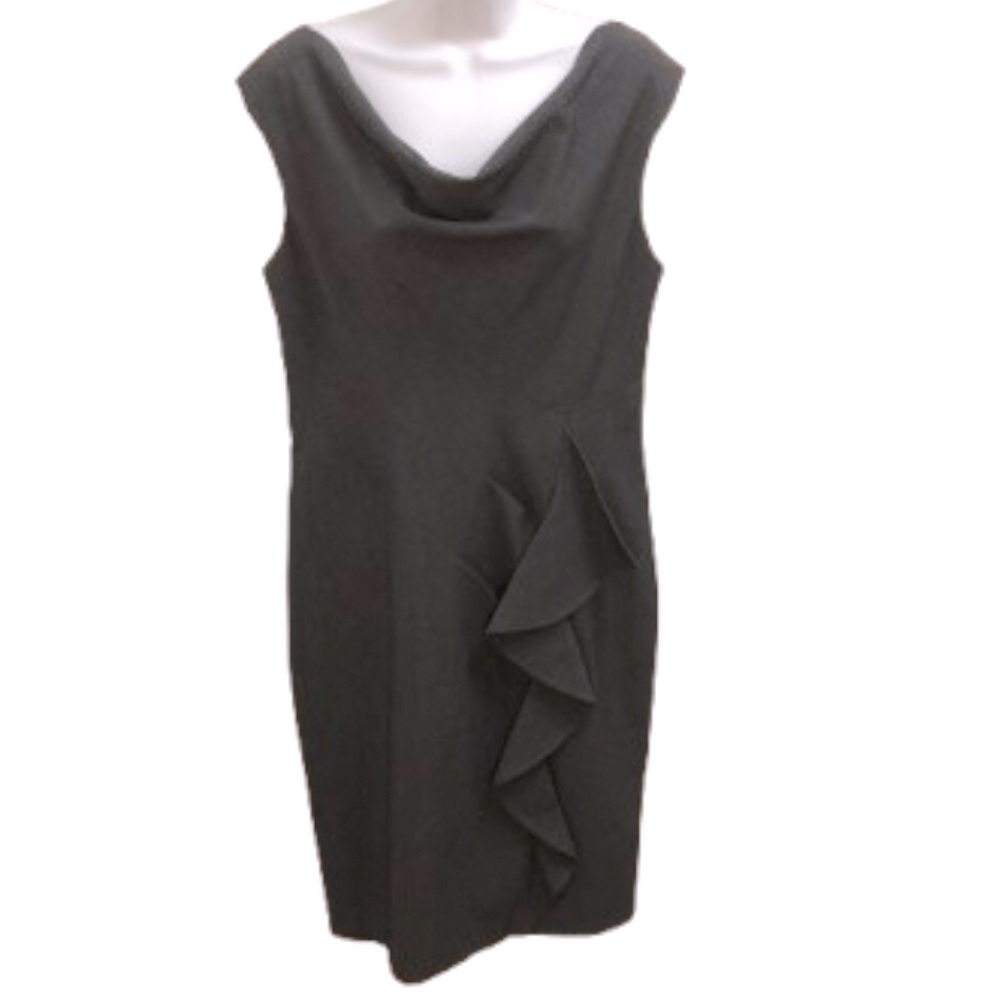 CALVIN KLEIN CHARCOAL GRAY DRESS • RUFFLE DETAIL • SLEEVELESS • Sz 14